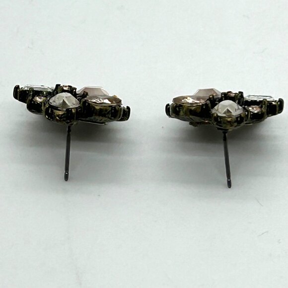 Rhinestone Floral Stud Earrings, BaubleBar Pink & Clear Gun Metal Tone Pierced - Picture 7 of 13